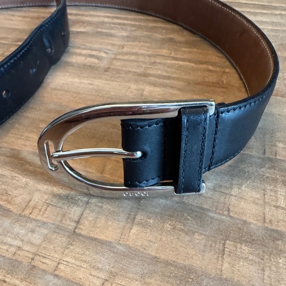 Gucci Black Leather Belt Silver Horseshoe Buckle 38 / 95cm Authentic - Picture 7 of 8